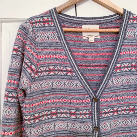 Telluride Clothing Co Wool Fair Isle Pink Gray Cardigan Sweater Ski Preppy - Picture 3 of 6